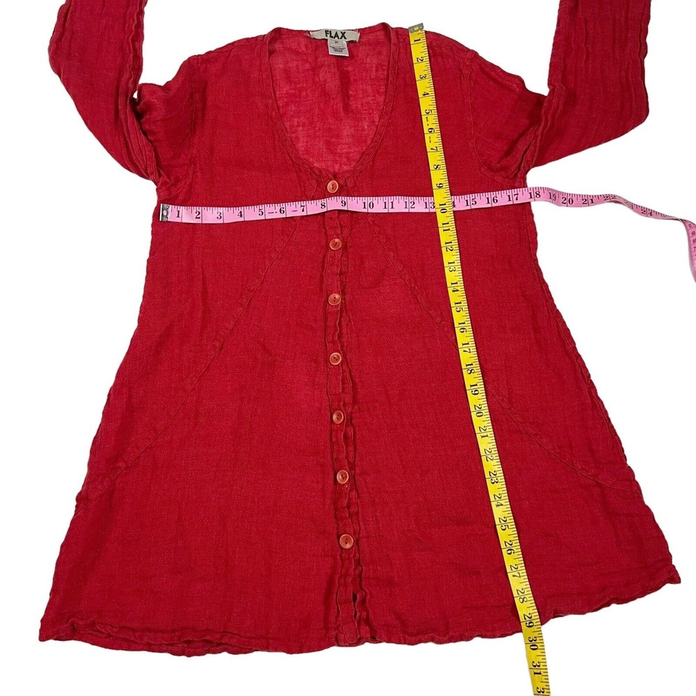Flax Button Front Tunic Swing Top Red Linen Long … - image 8
